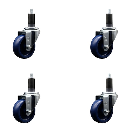 Service Caster 3.5'' SS Solid Poly Wheel Swivel 1-1/4'' Expanding Stem Caster Set, 4PK SCC-SSEX20S3514-SPUS-114-4